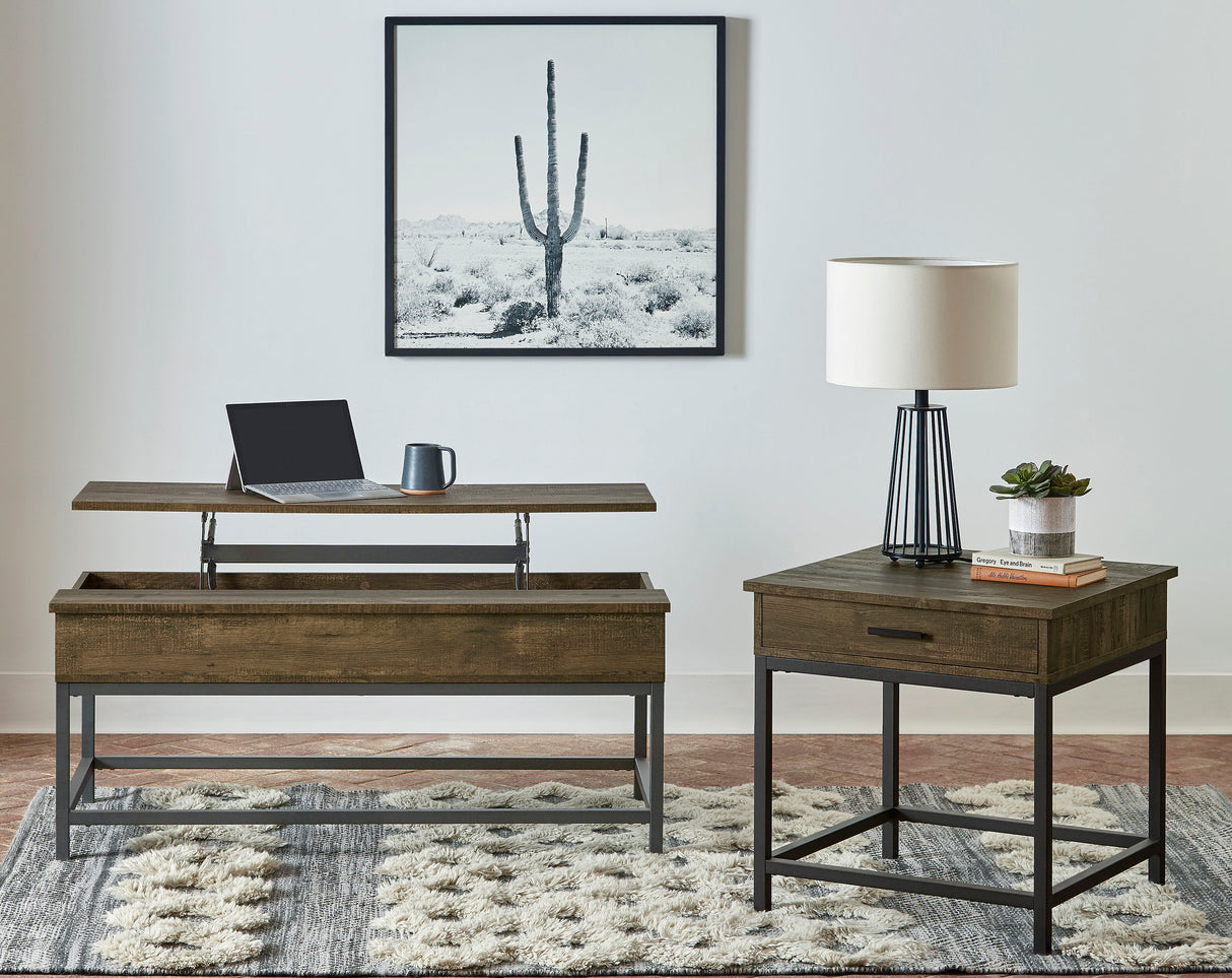 Byers 2-Piece Lift Top Coffee and End Table Set, Brown Oak