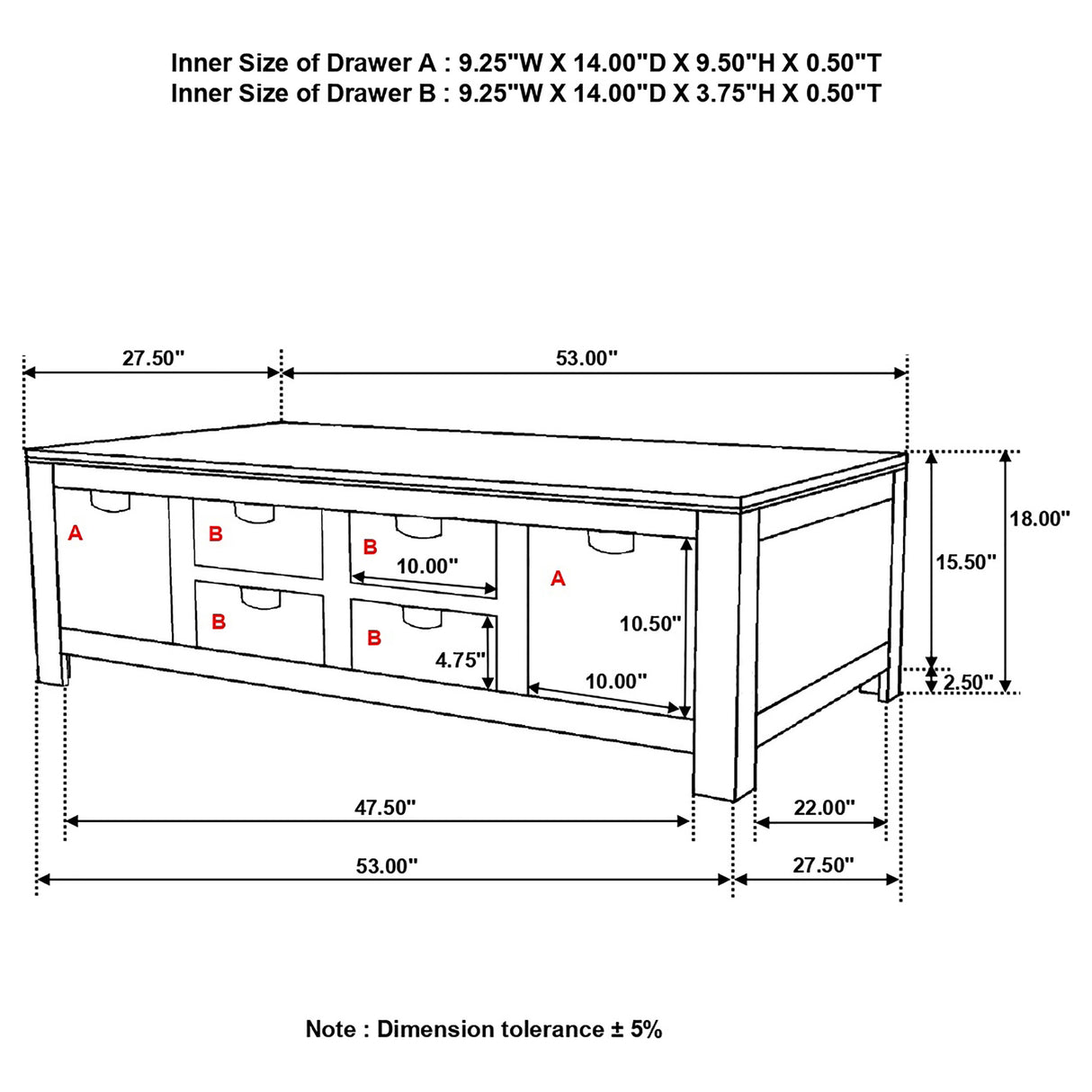 Esther 6-Drawer Solid Wood Coffee Table Natural Sheesham