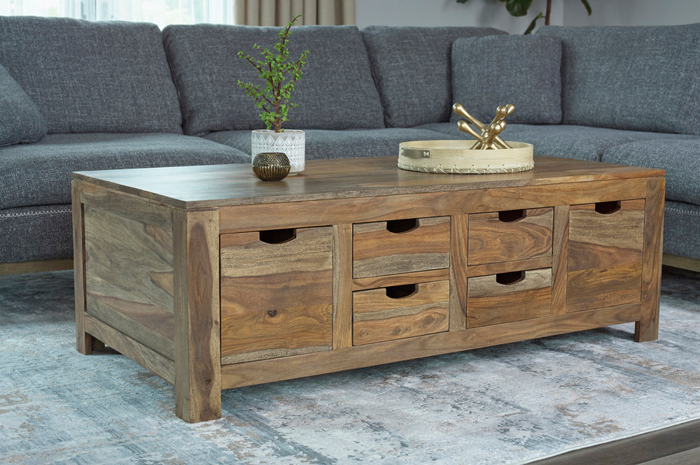 Esther 6-Drawer Solid Wood Coffee Table Natural Sheesham