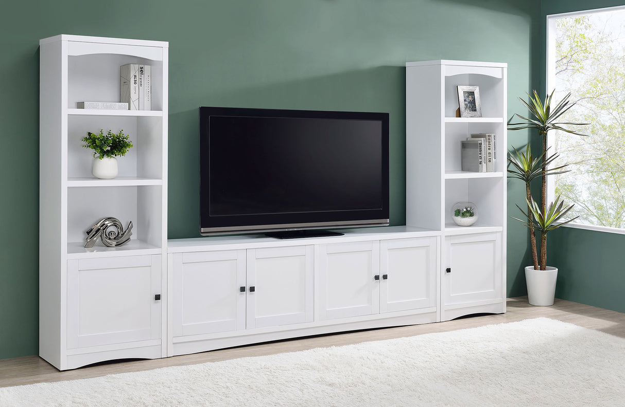Laughlin 4-Shelf White Media Tower with Cabinet Storage