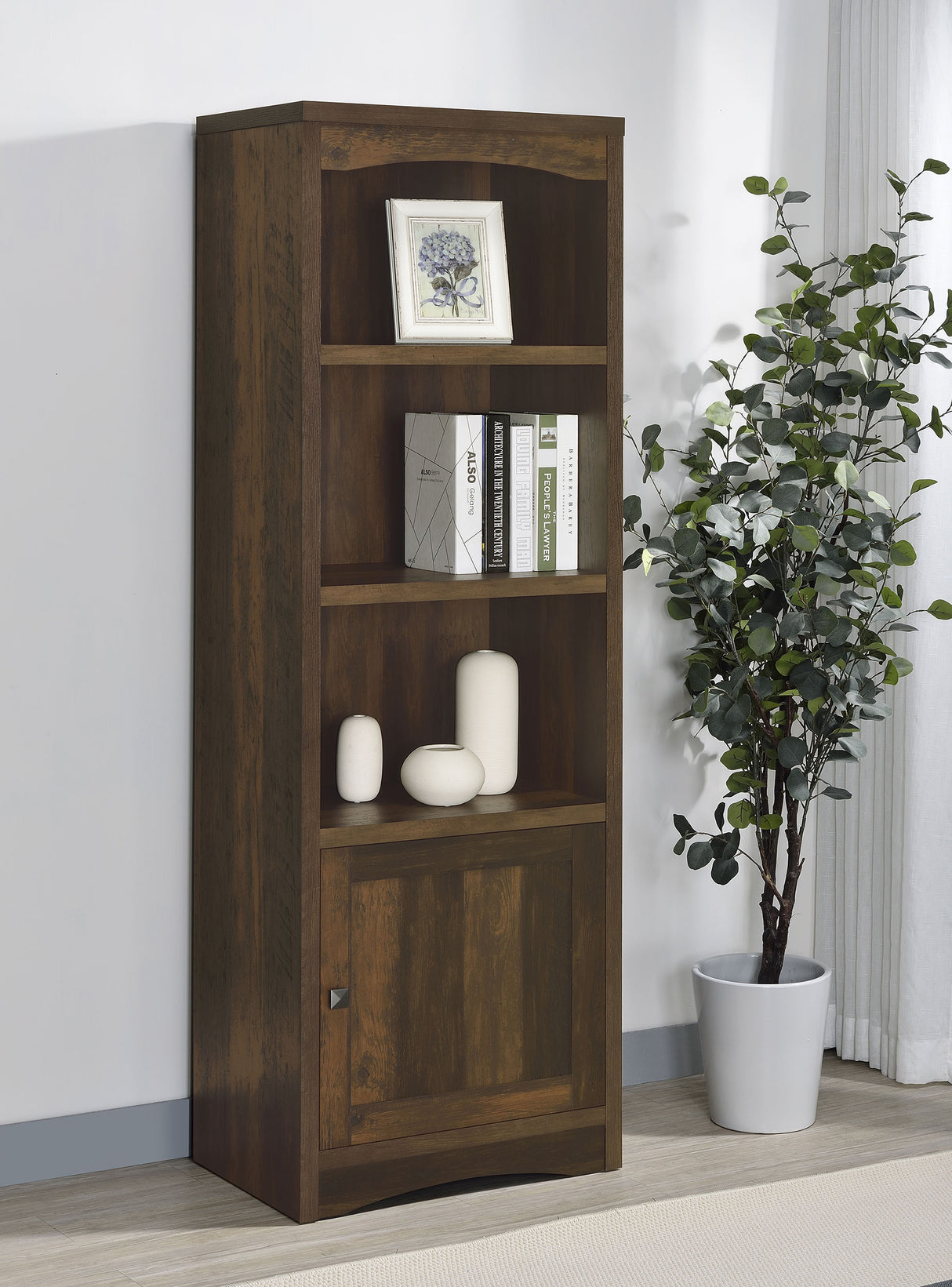 Laughlin 4-Shelf Media Tower, Dark Pine