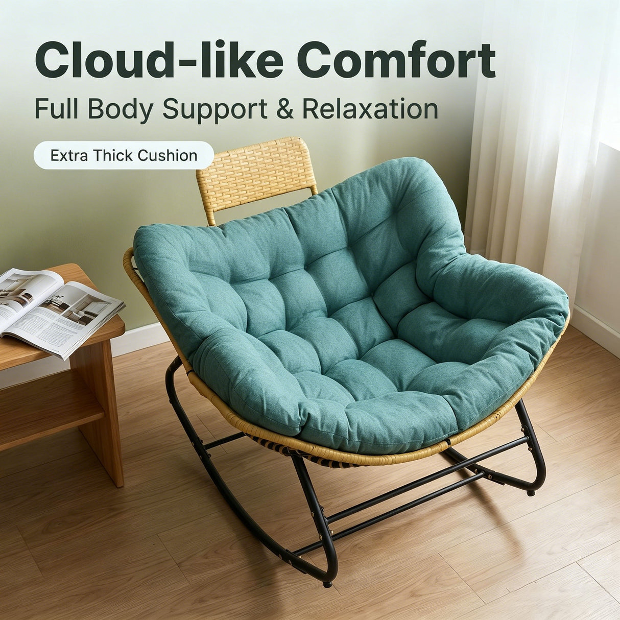 Oversized Papasan Rocking Chair Outdoor With Thick Cushion