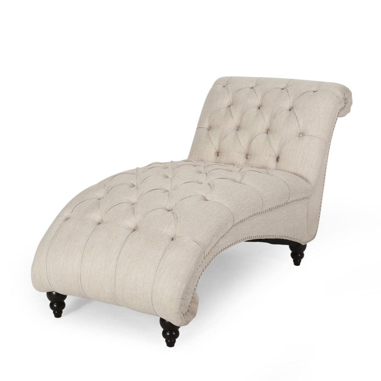 Chaise Lounge With Button Tufted Diamon Stitch - Beige
