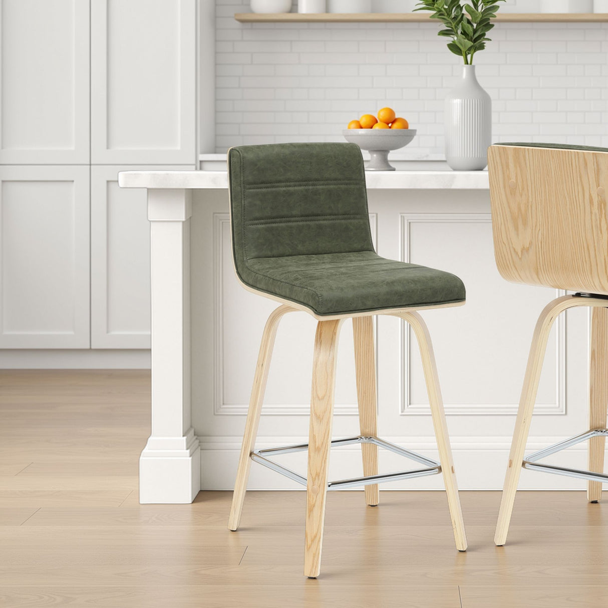 Vienna - 35.5" Swivel Counter Height Square Back Wood Bar Stool With Faux Leather Seat