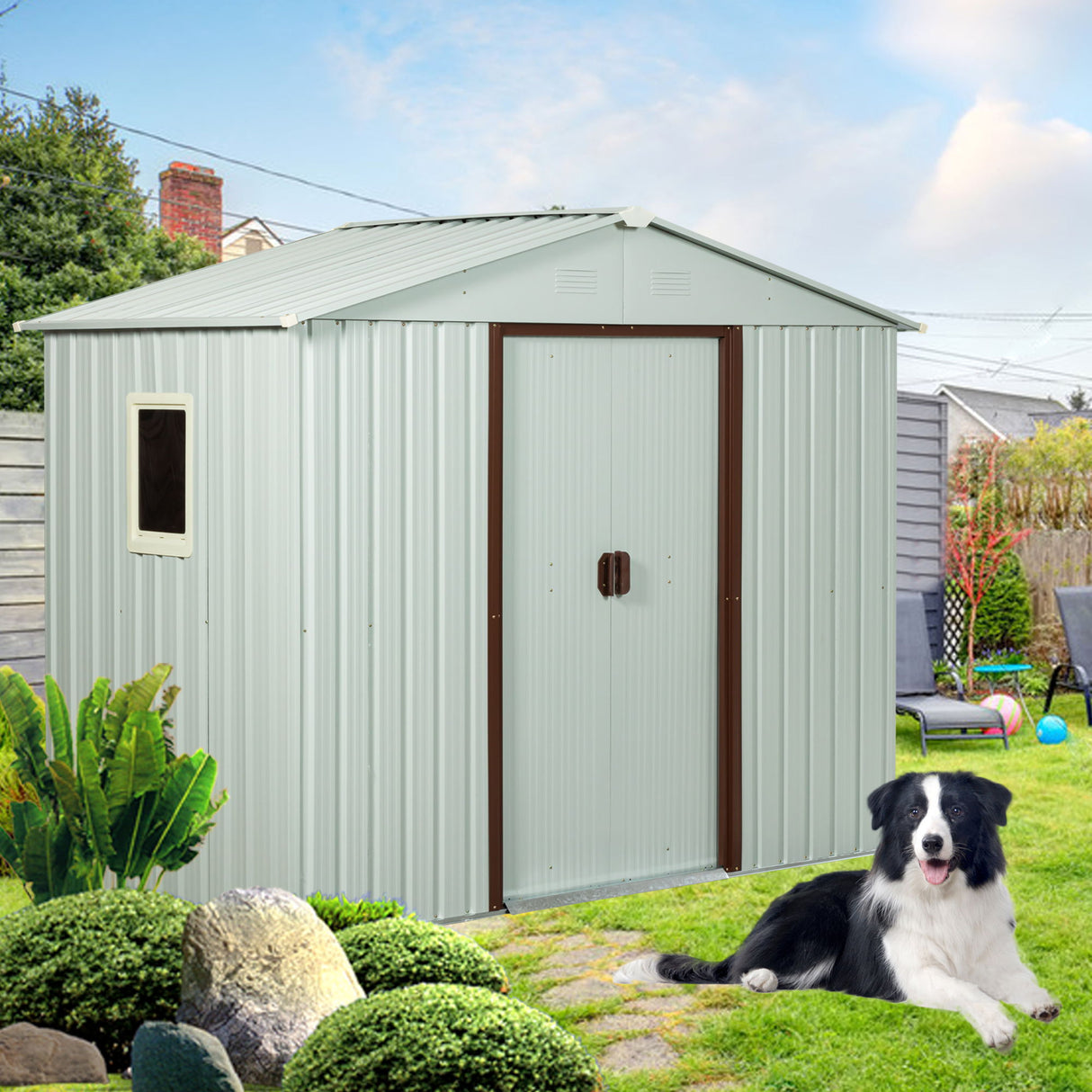 Outdoor Metal Storage Shed Garden Building Weather Resistant Steel 7.5x4ft