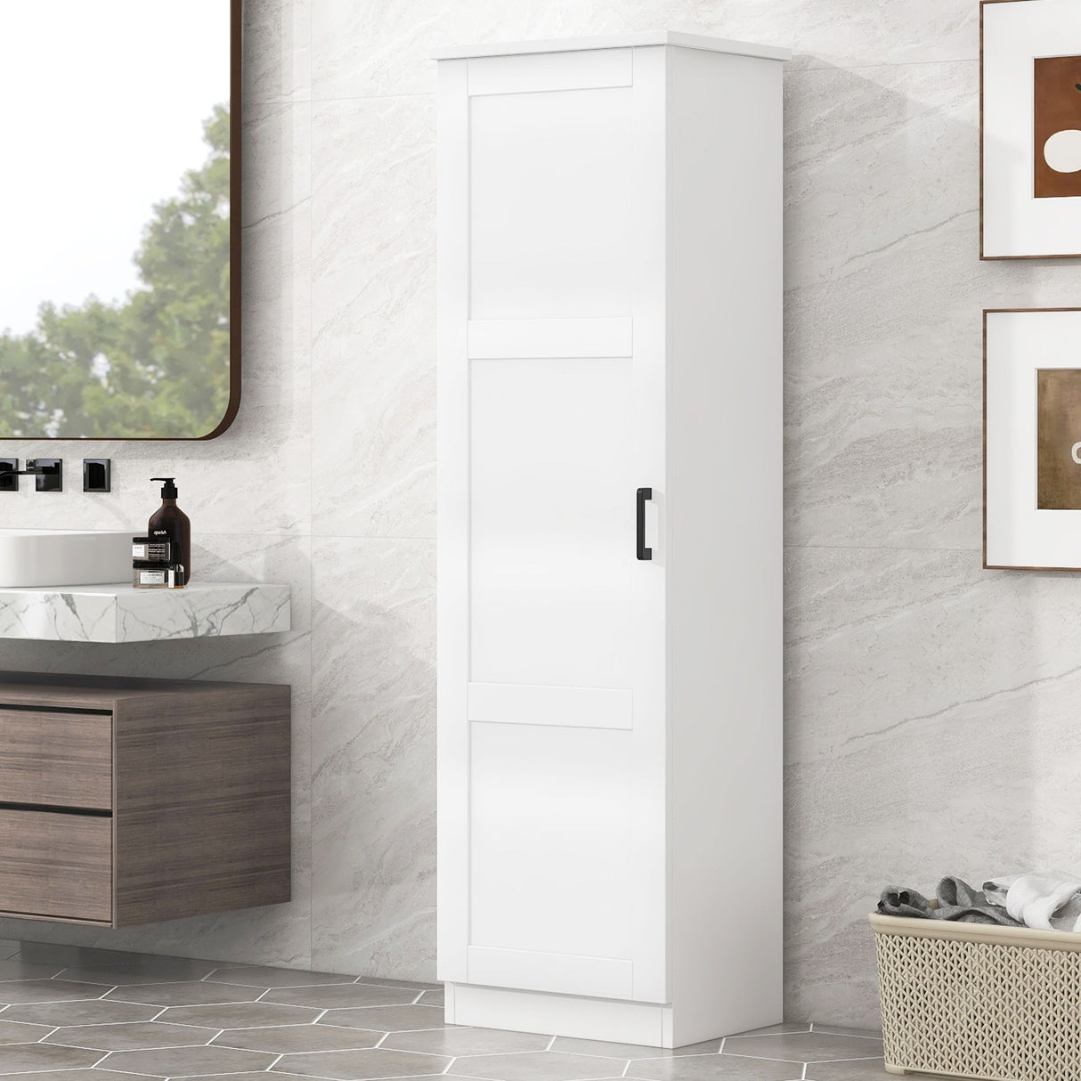 Storage Cabinet With 1 Door And Adjustable Shelf, Rectangle Shape - White