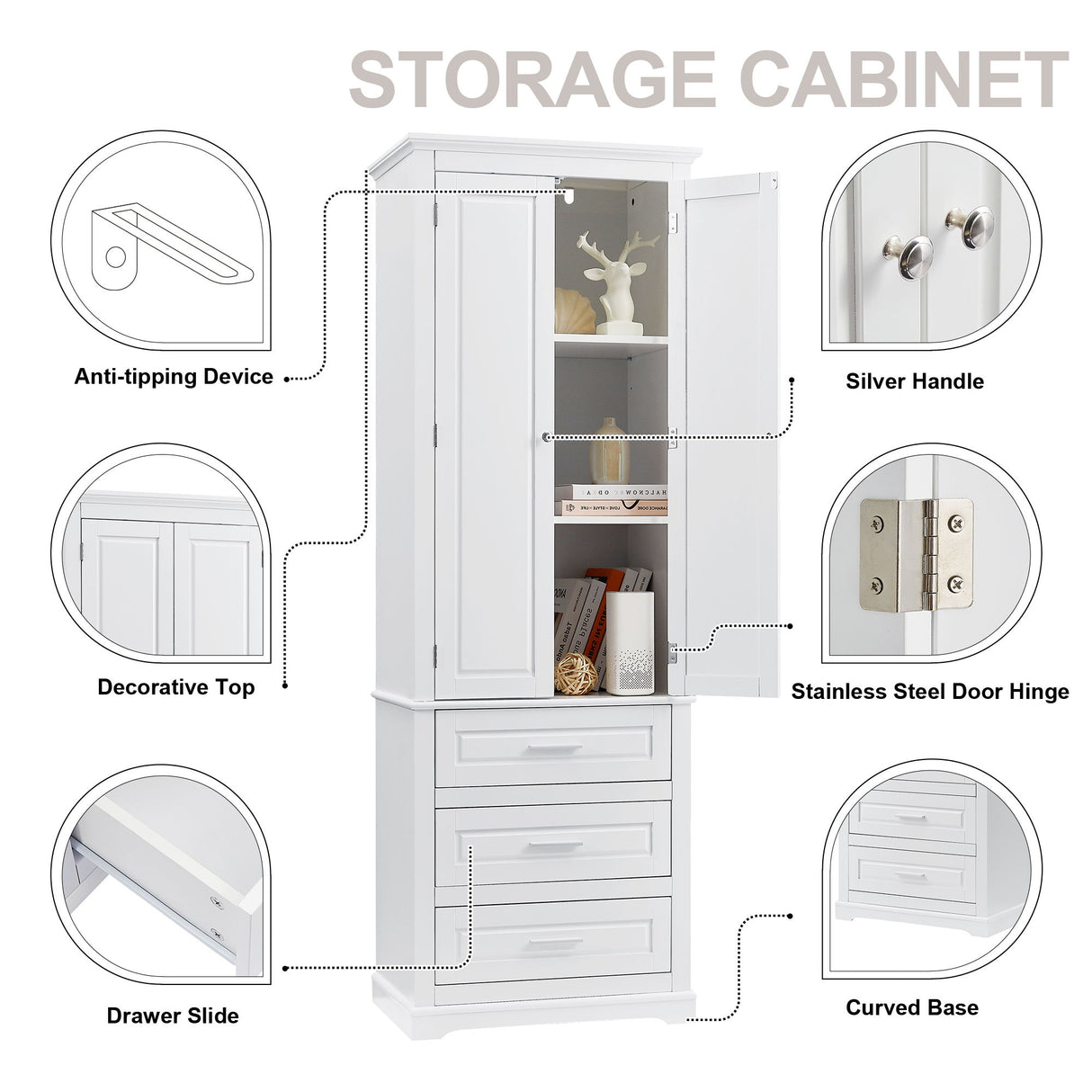 Tall Storage Cabinet With 3 Drawers For Bathroom