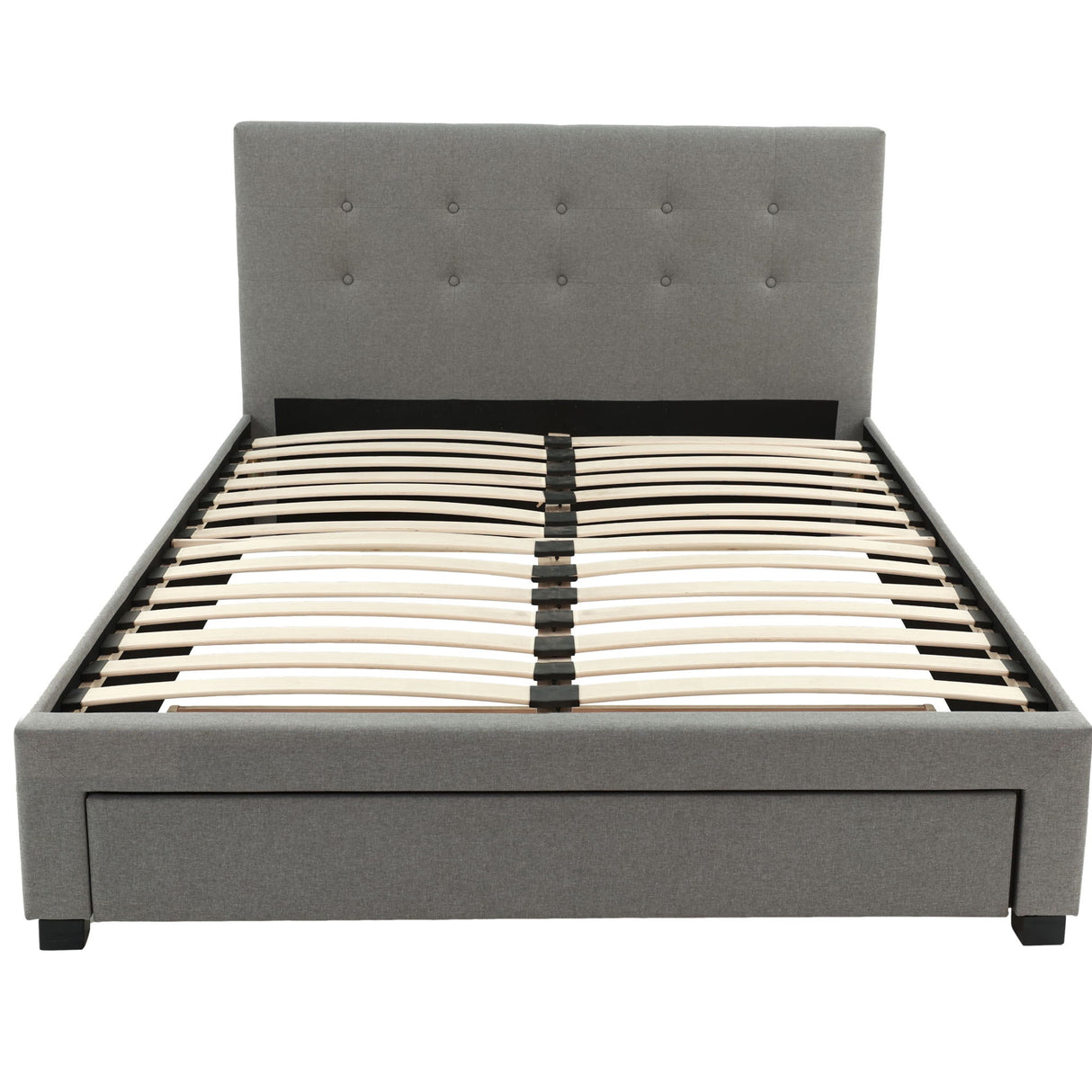 Bed With Tufted Headboard And Storage Drawer