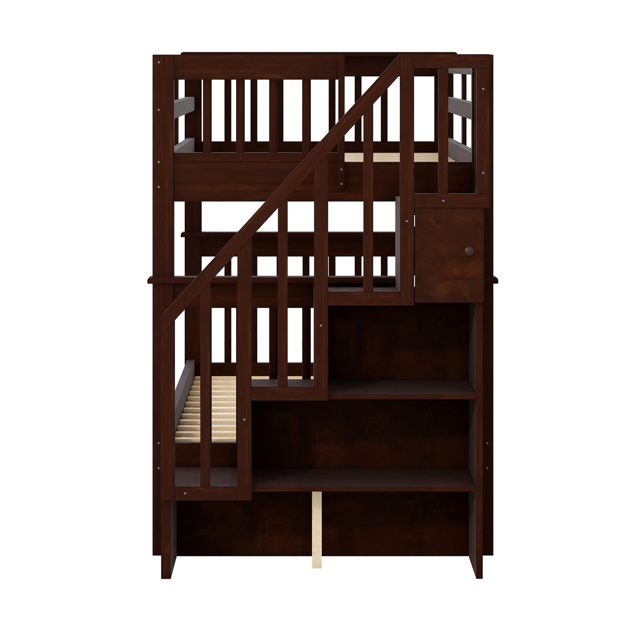 Stairway Bunk Bed With Storage And Guard Rail For Bedroom