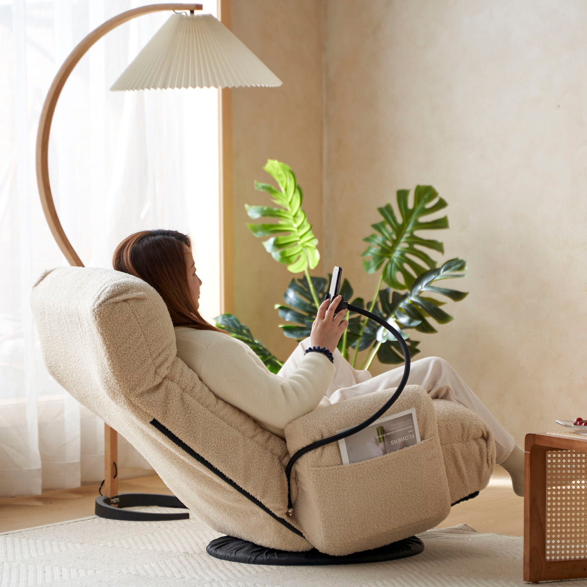 Adjustable Swivel Lounge Chair With 360 Degree Rotating Seat And Headrest Support