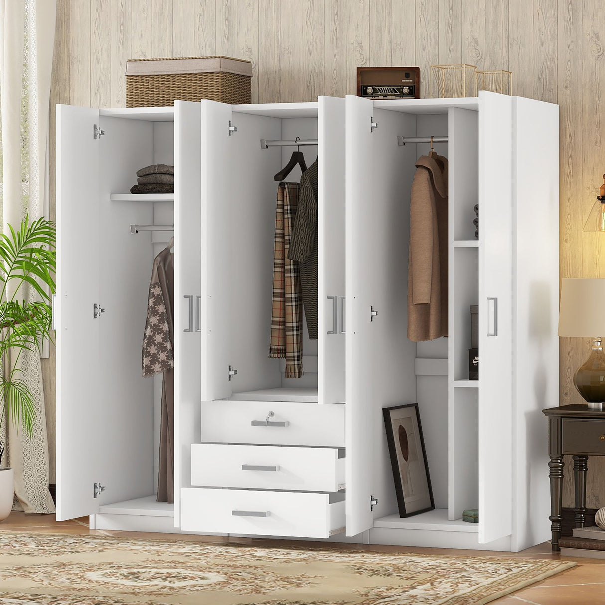 6 Doors Wardrobe Storage For Bedroom, With Big Drawers