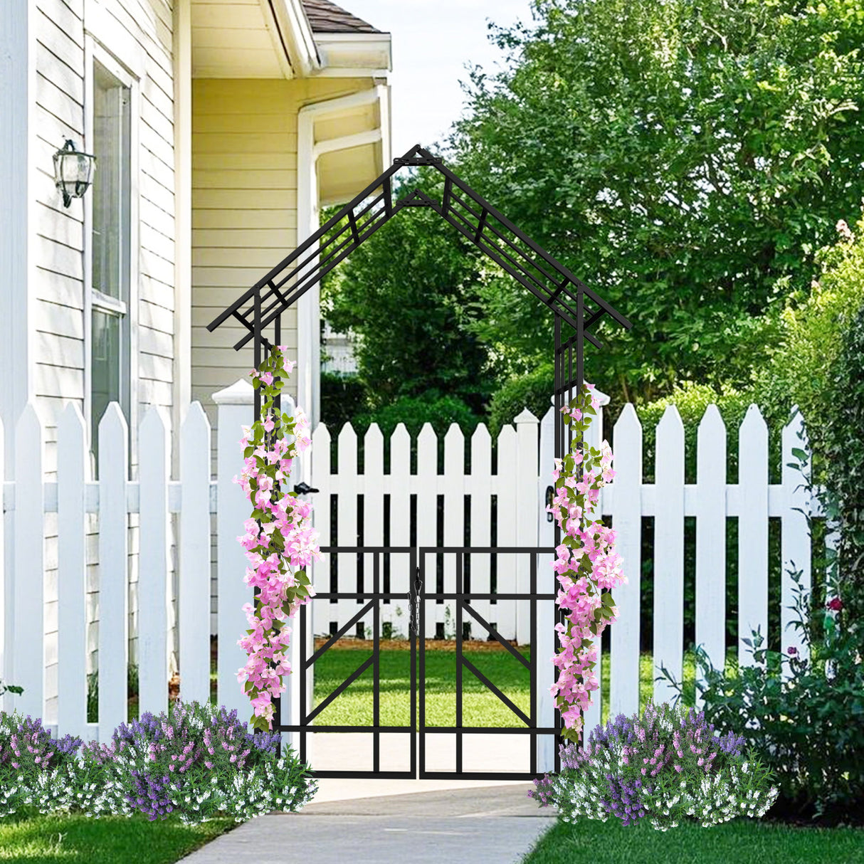 Garden Arch With Gate Climbing Plants Support Outdoor - Black