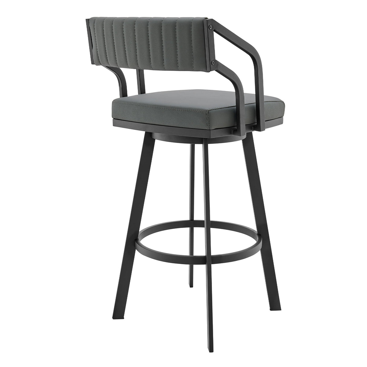 Capri - 26" Swivel Modern Black Metal And Slate Gray Faux Leather Barstool