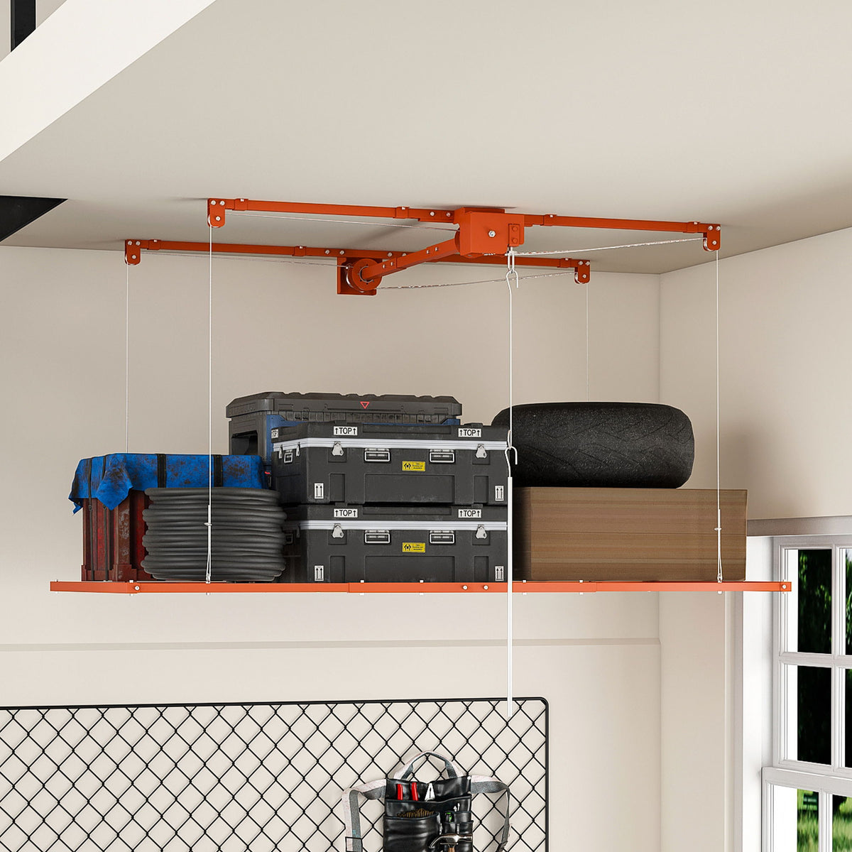 Overhead Garage Storage Rack For High Ceilings - Orange