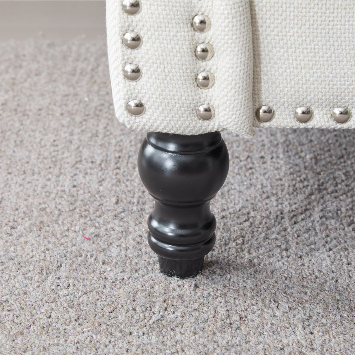 Rolled Arm Sofa With Nailhead Trim, 1 Seater Upholstered Couch With Wooden Legs