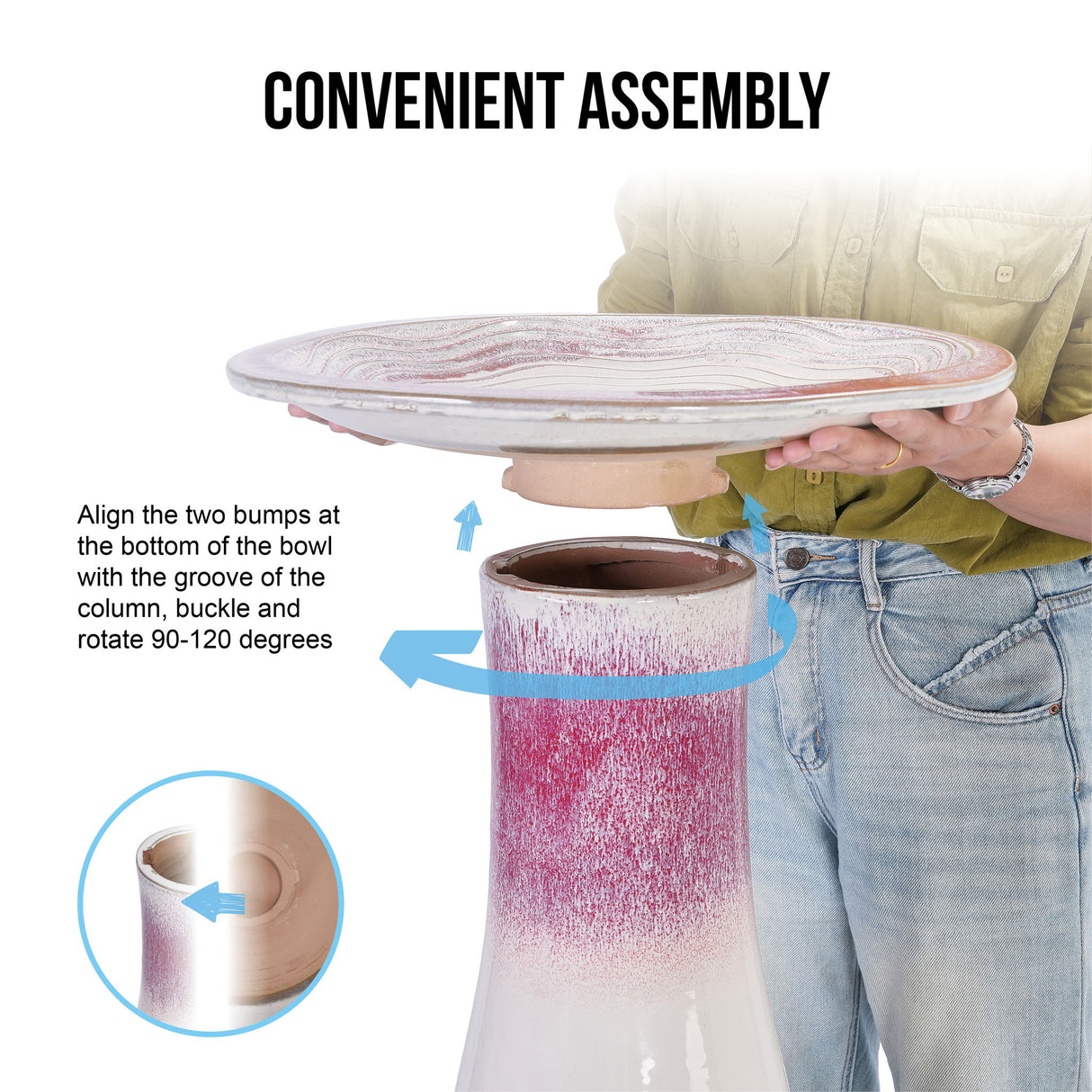 Birdbath For Patio, Garden - White / Pink