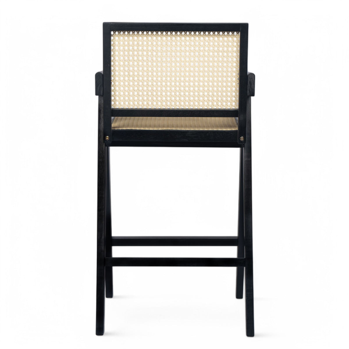 Modern Minimalist Bar Stool With Cane Seat - Black / Natural