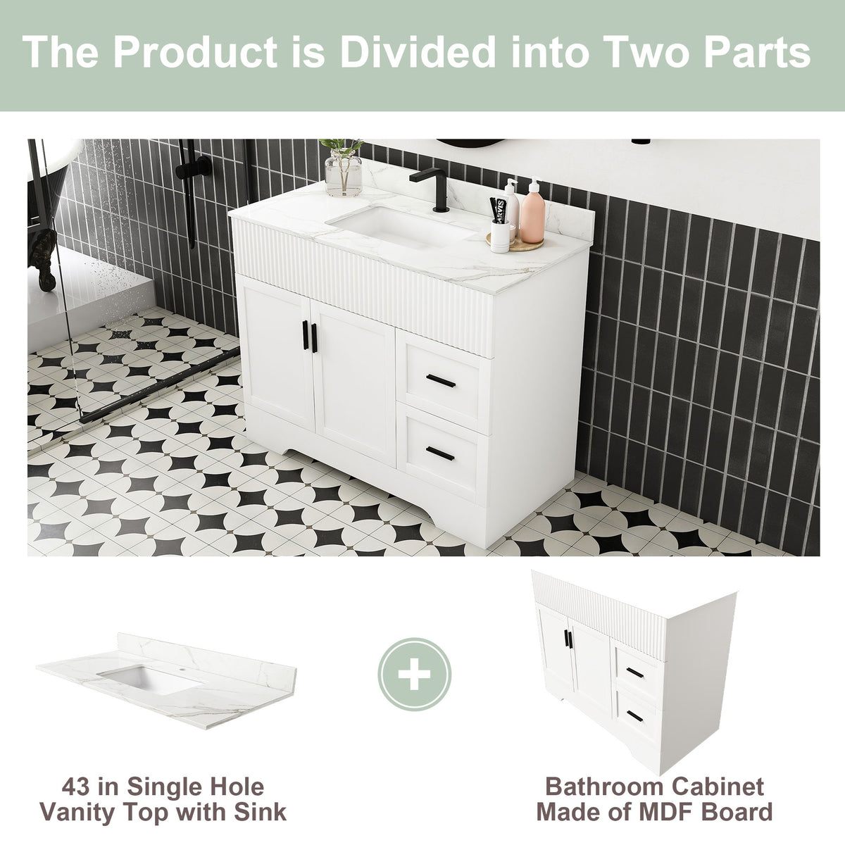 Bathroom Vanity Set, Fluted Cabinet, Soft Close Doors & Drawers - White
