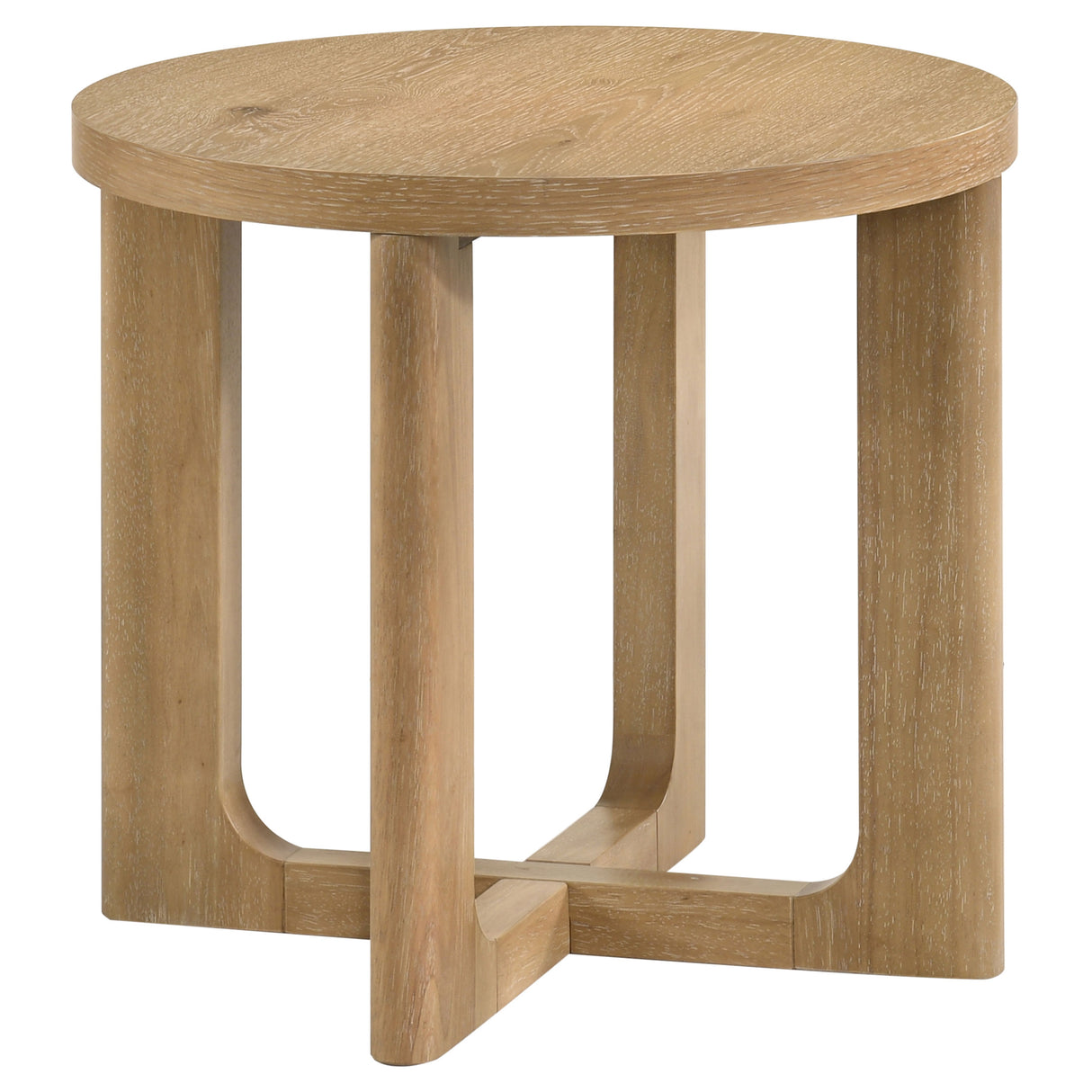 Kessler Round Sculptural Wood End Table Light Oak