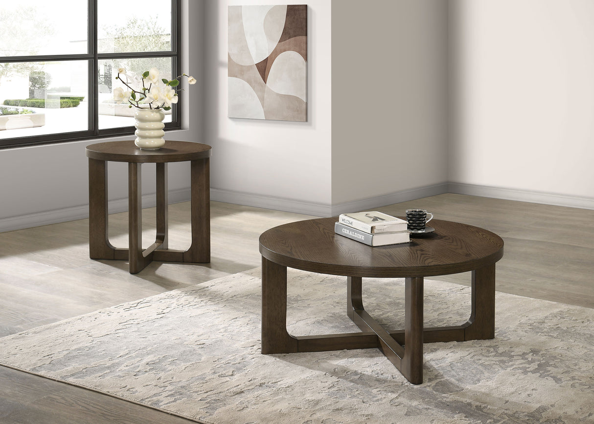 Kessler 2-Piece Round Sculptural Wood Coffee Table Set, Brown