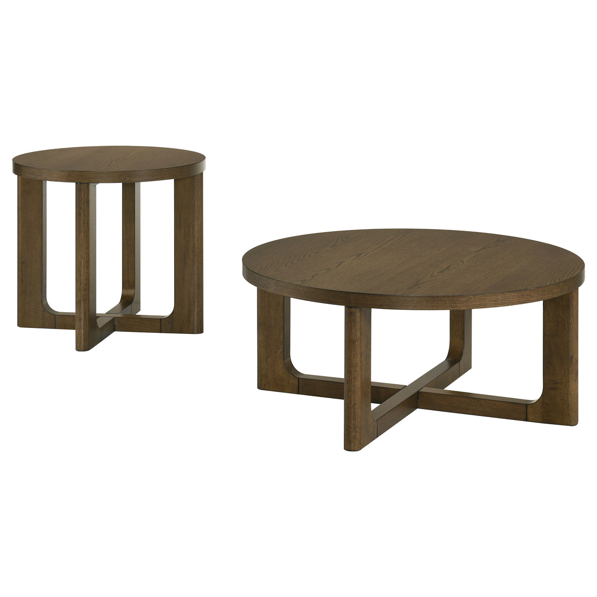 Kessler 2-Piece Round Sculptural Wood Coffee Table Set, Brown