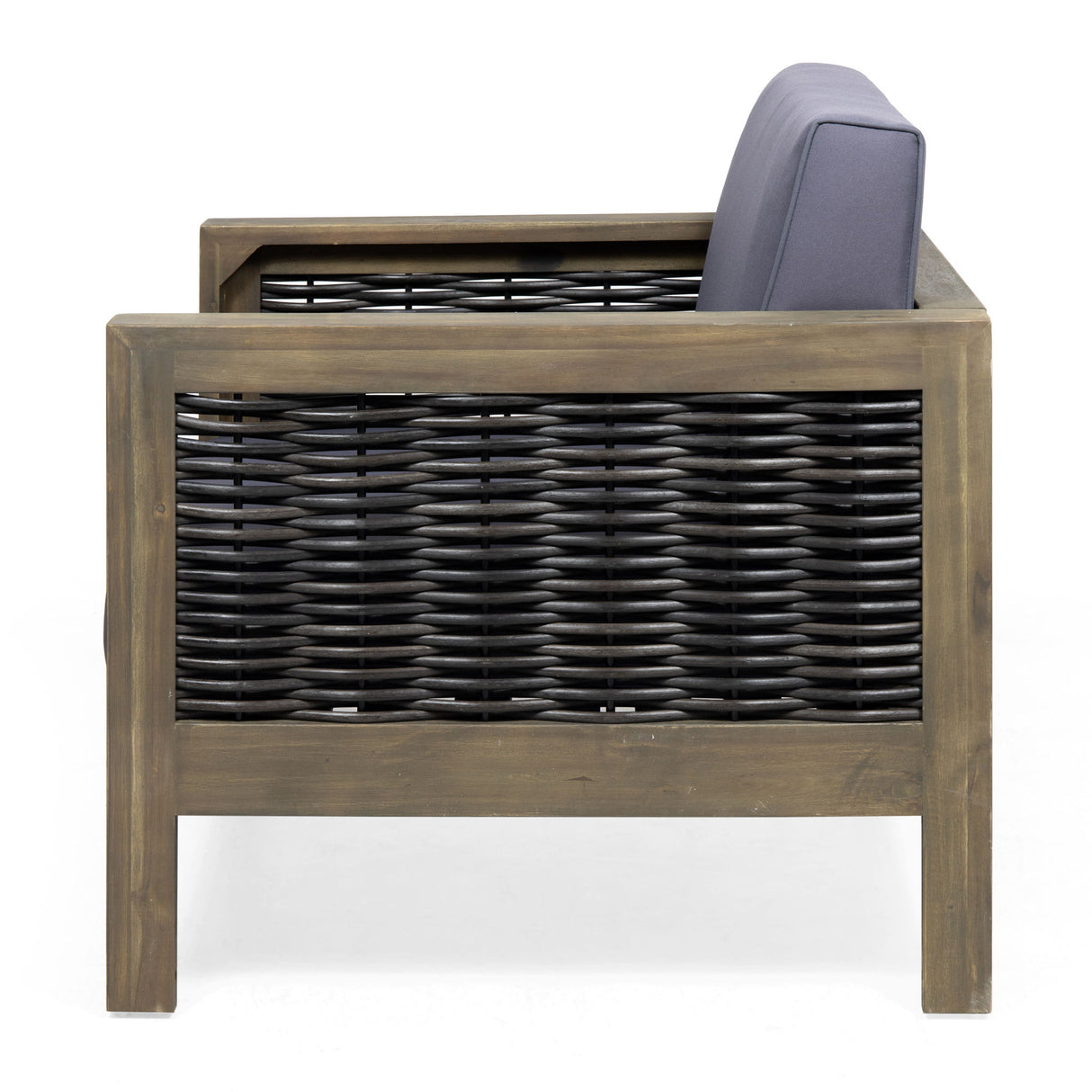 Outdoor Acacia Wood Club Chair With Wicker Accents