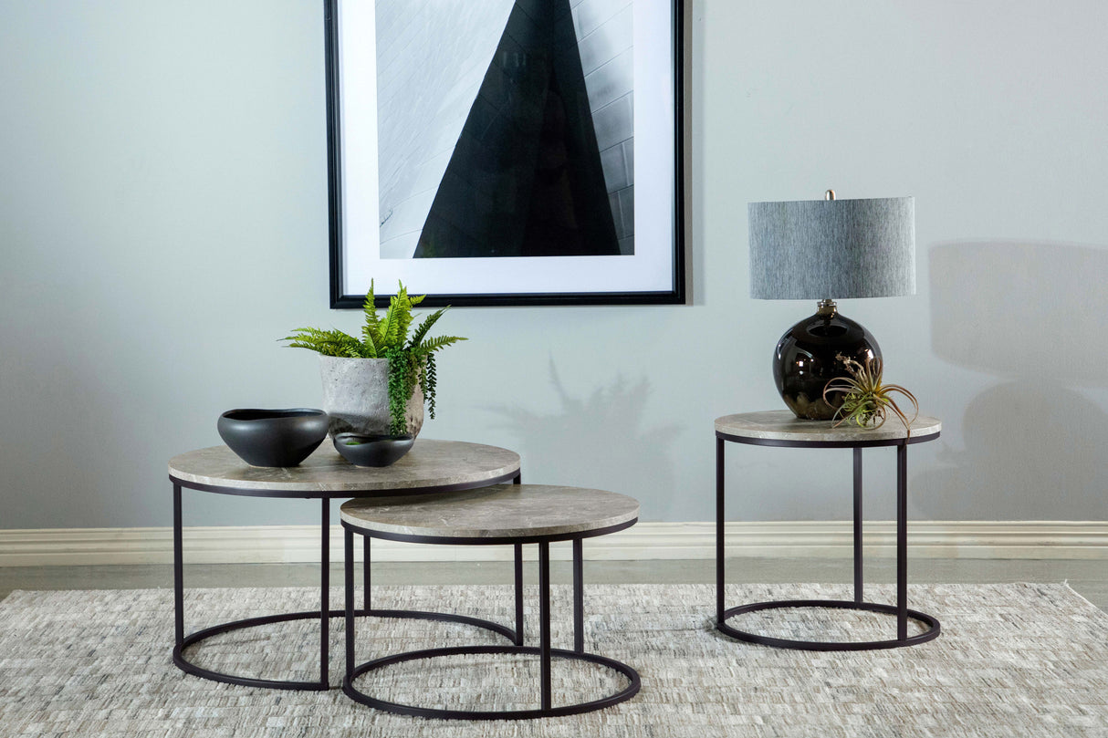 Lainey 2-Piece Round Faux Marble Nesting Coffee Table Grey