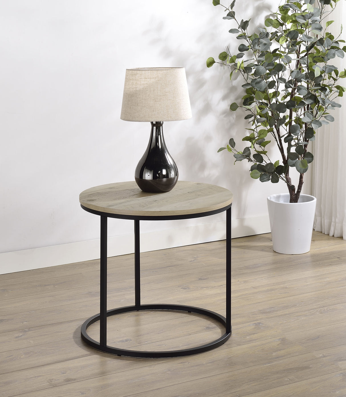 Lainey Round Occasional Side Table in Distressed Pine