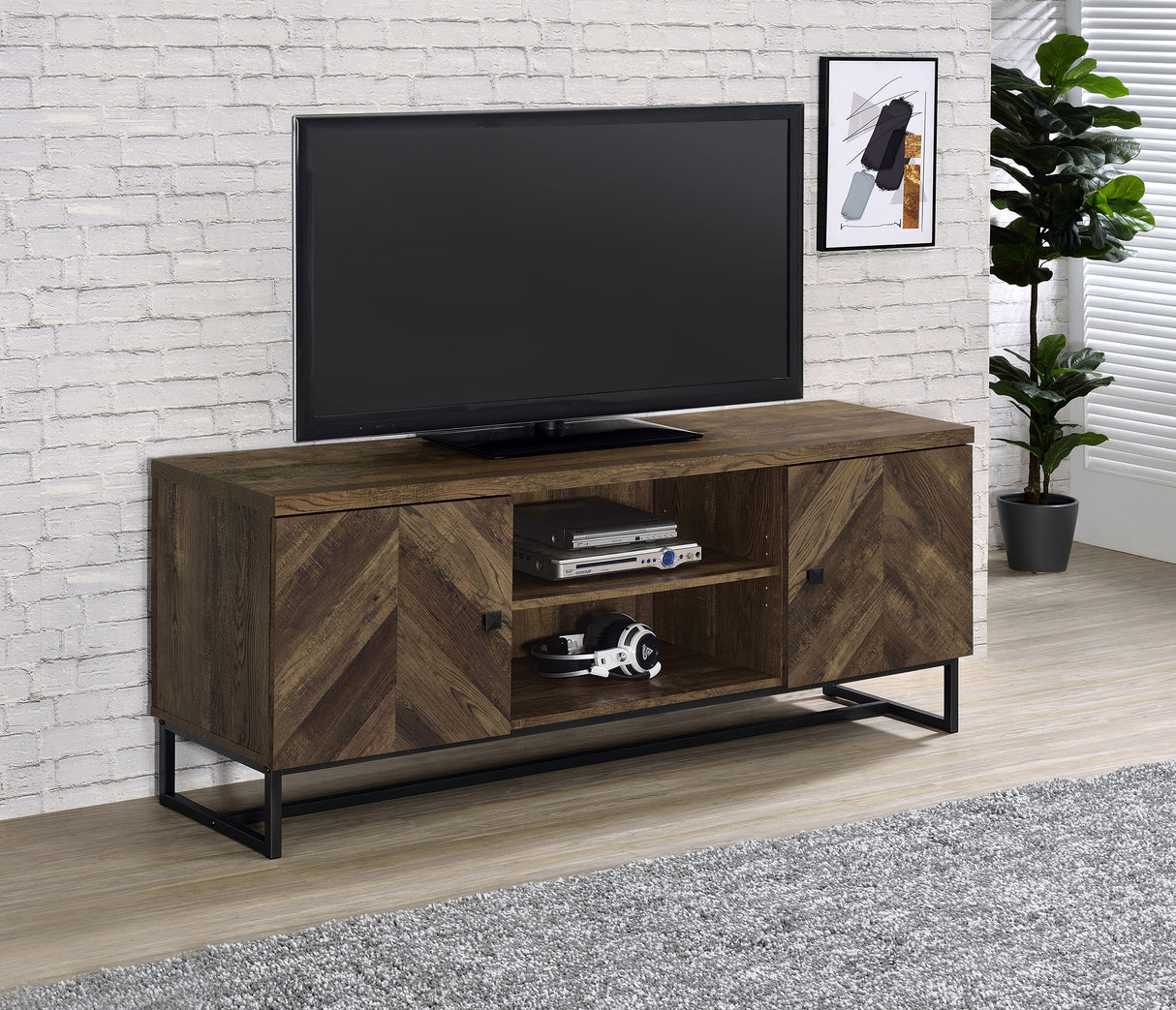Myles 2-Door TV Stand 60 Inch Rustic Oak