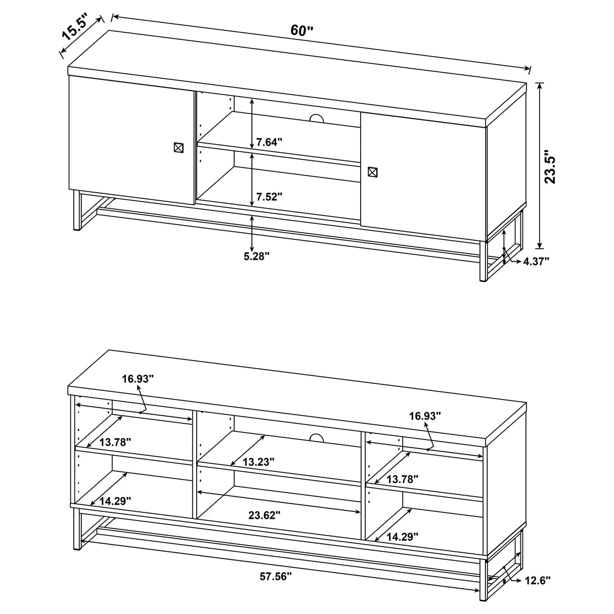 Myles 2-Door TV Stand 60 Inch Rustic Oak