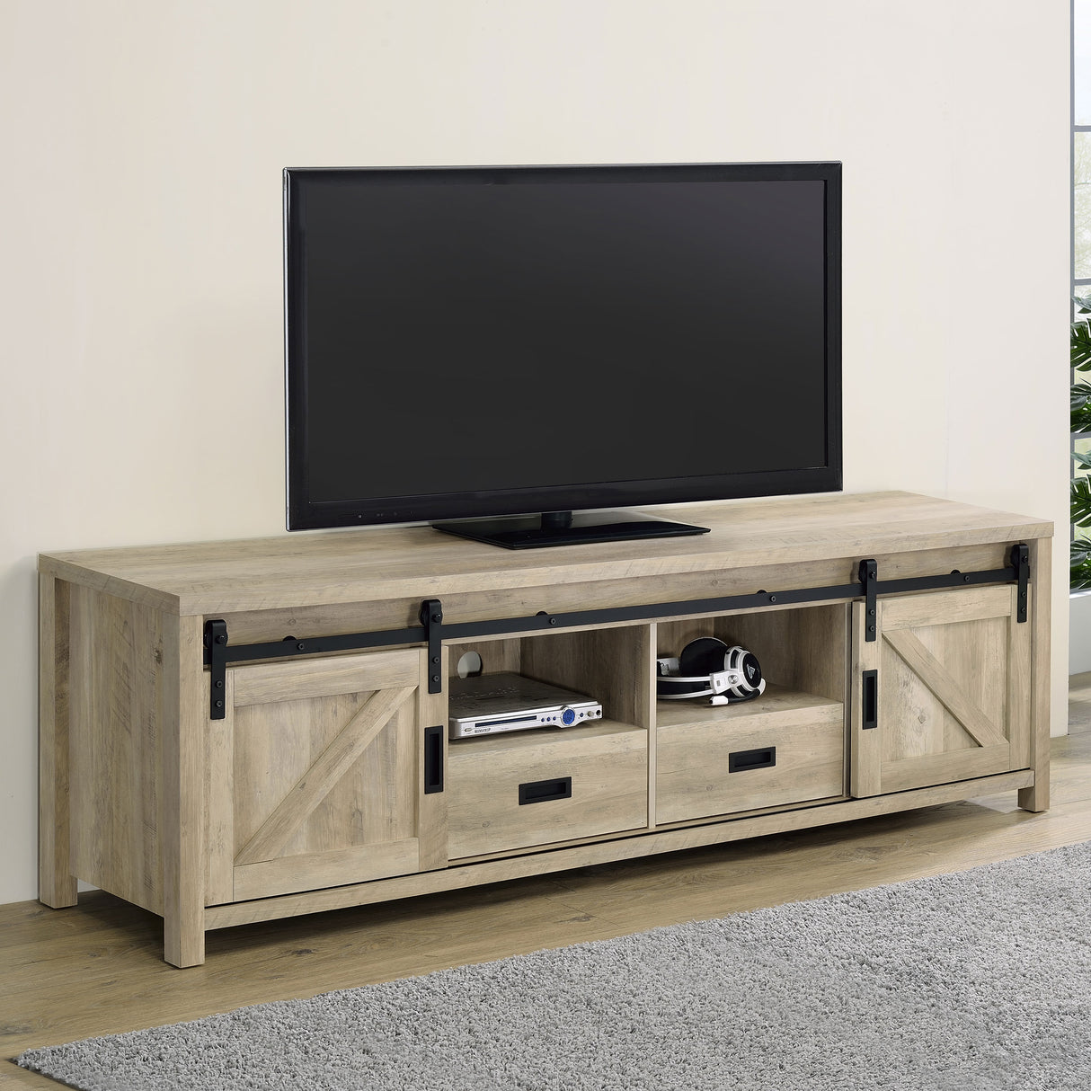 Madra 2-Door TV Stand 79 Inch Distressed Pine
