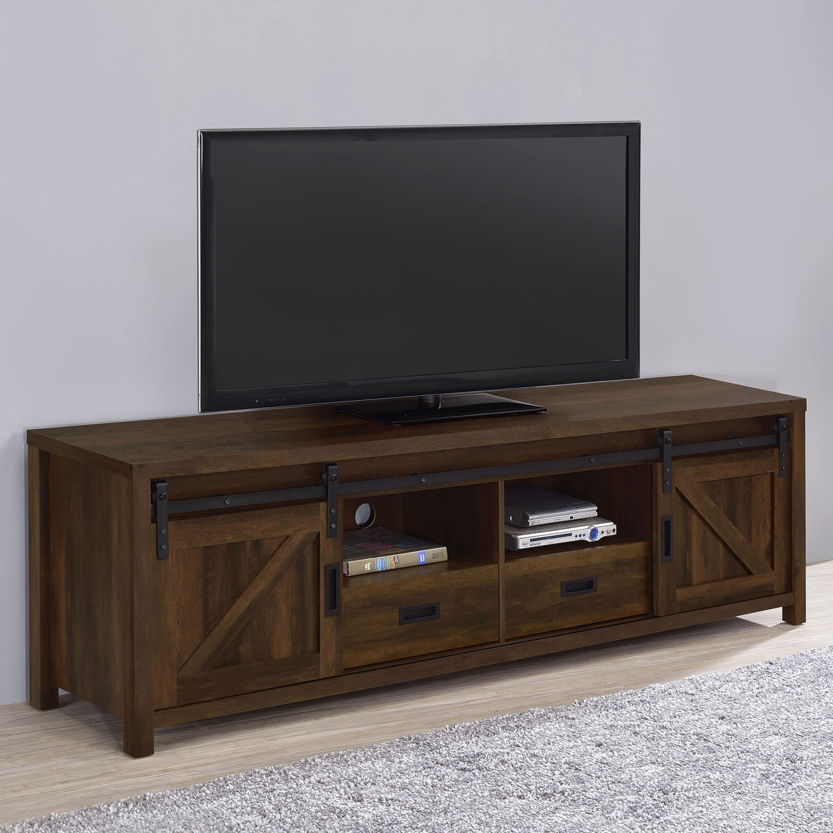 Madra 2-Door TV Stand, Dark Pine, 79-inch