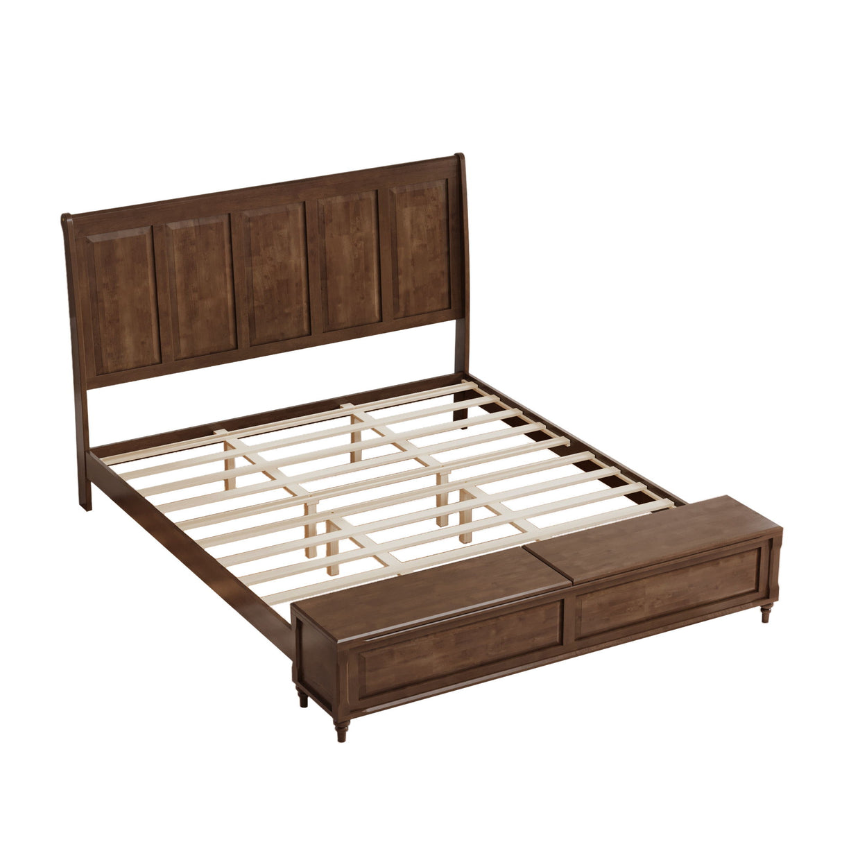 Sleigh Bed Frame With Tall Headboard And Storage Bench