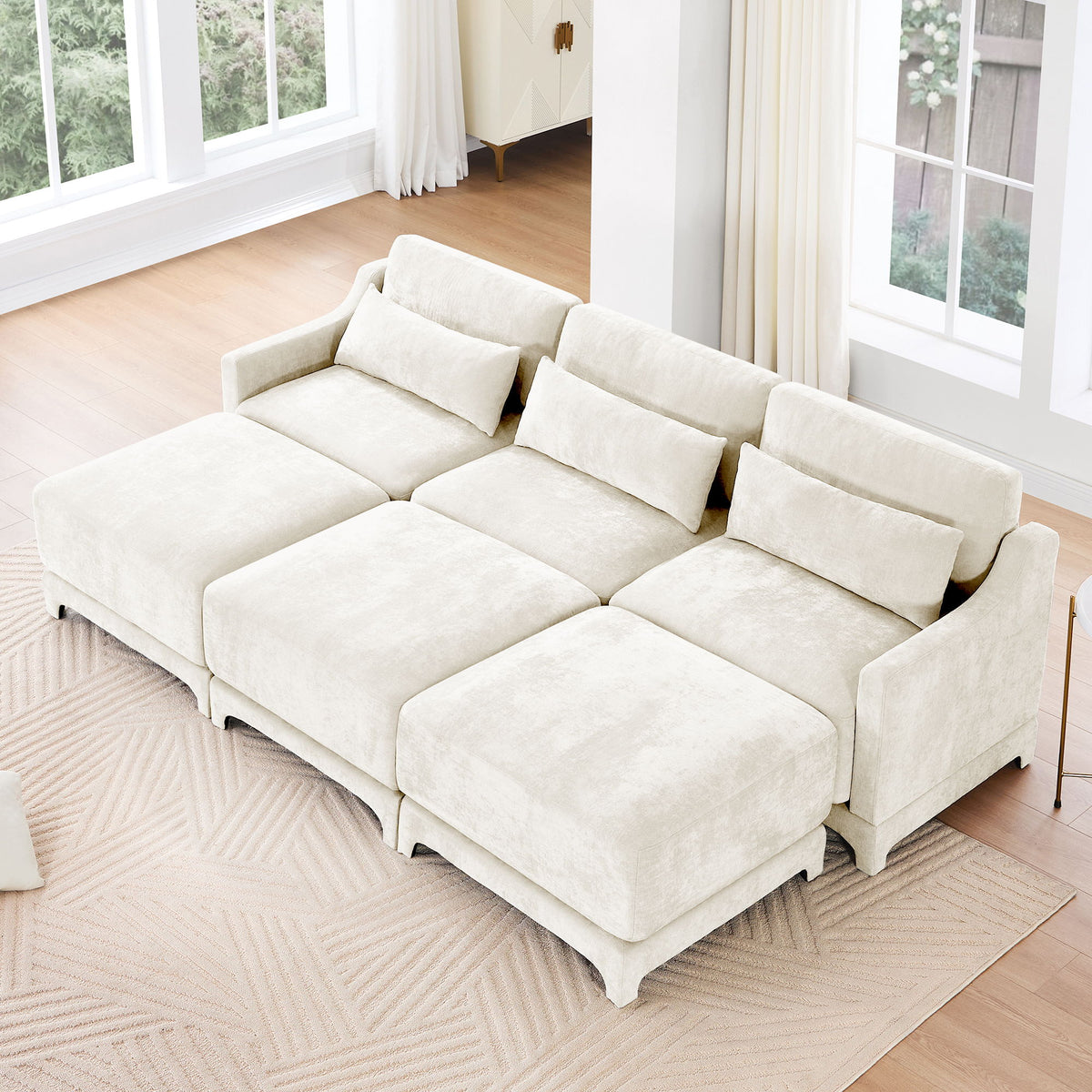 Stylish Sofa With Ottoman And Lumbar Pillows, Ergonomic Design