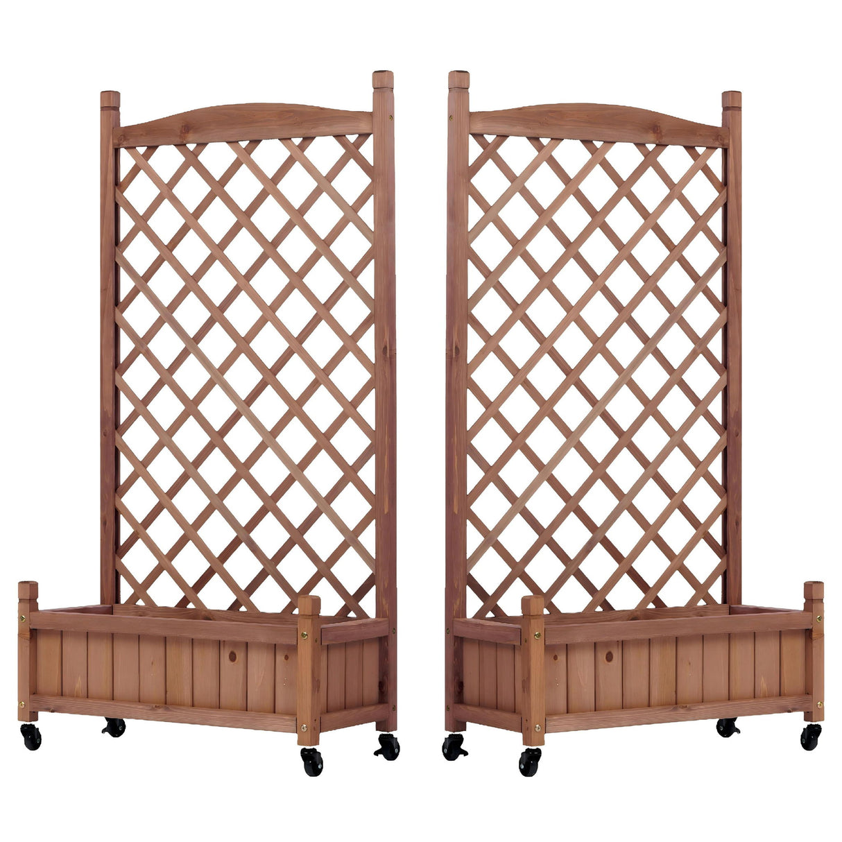 Raised Garden Bed With Trellis 2 Pack, Outdoor Planter Box & Plant Stand With Climbing Racks - Brown