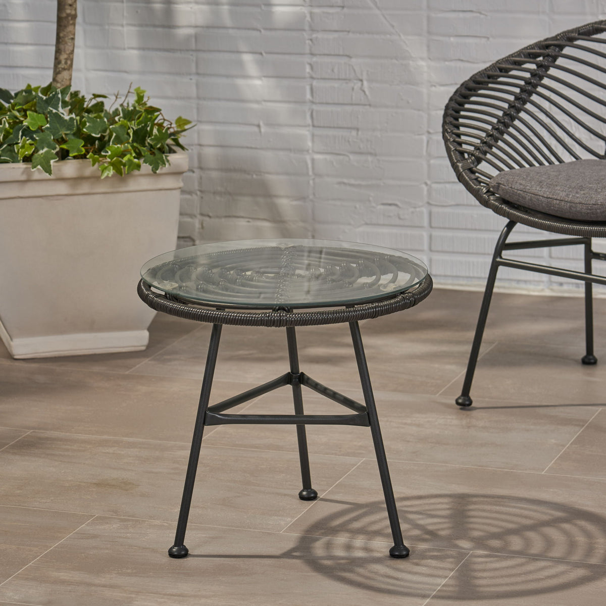 Petrichor - Outdoor Side Table With Tempered Glass And Steel Frame