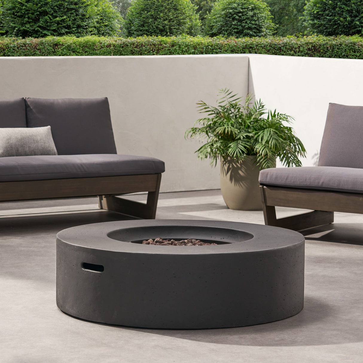 Modern Circular Fire Pit Table Lightweight Concrete 50000 BTU 39x12in