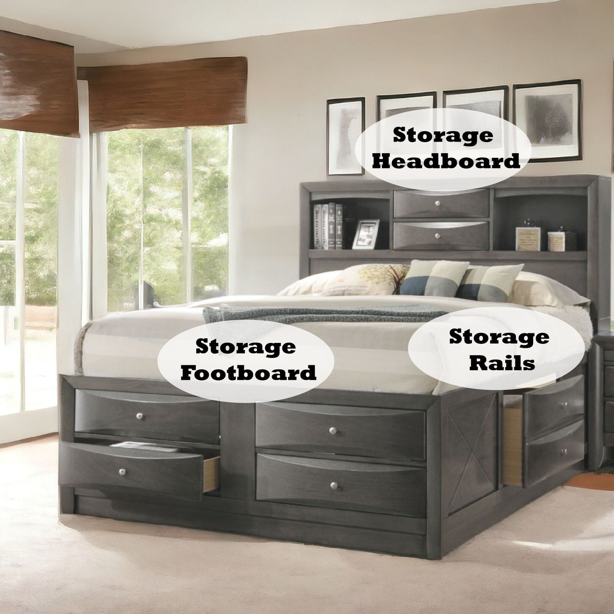 Ireland - Queen Bed With Storage - Gray