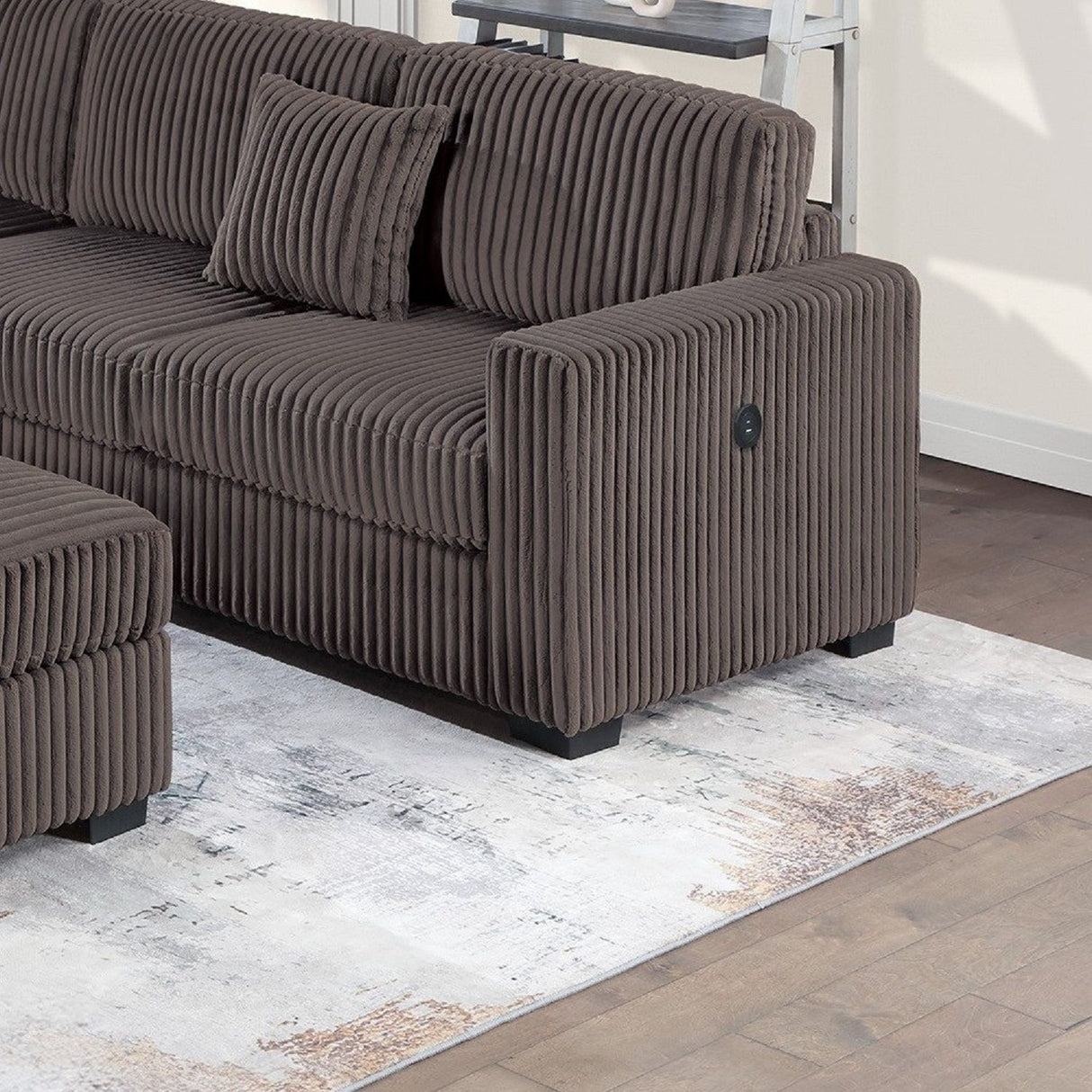 Upholstered L - Shaped 4 Piece Sectional Set With USB, Cocktail Ottoman