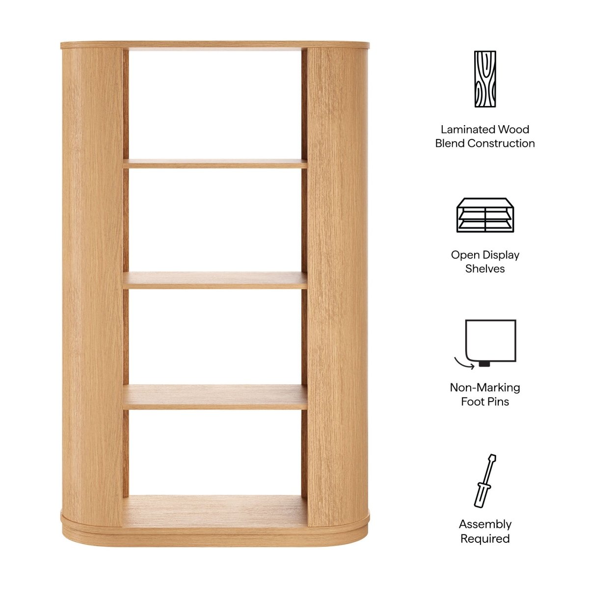 74" Curved Four - Tier Wood Display Bookshelf in Natural - Bookcases available at Alpine Outlets in Denver