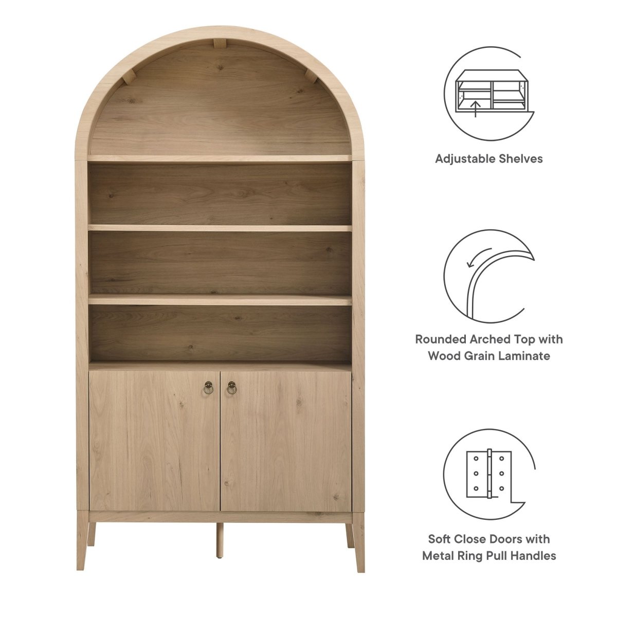 74" Tall Arched Storage Display Cabinet and Bookshelf - Bookcases available at Alpine Outlets in Denver