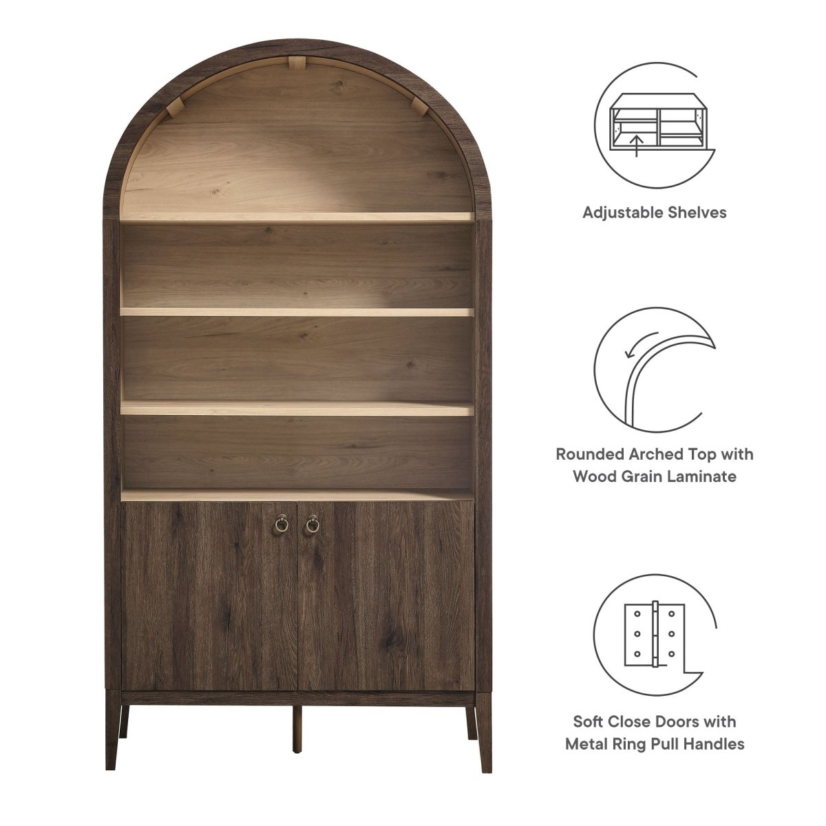 74" Tall Arched Storage Display Cabinet and Bookshelf - Bookcases available at Alpine Outlets in Denver