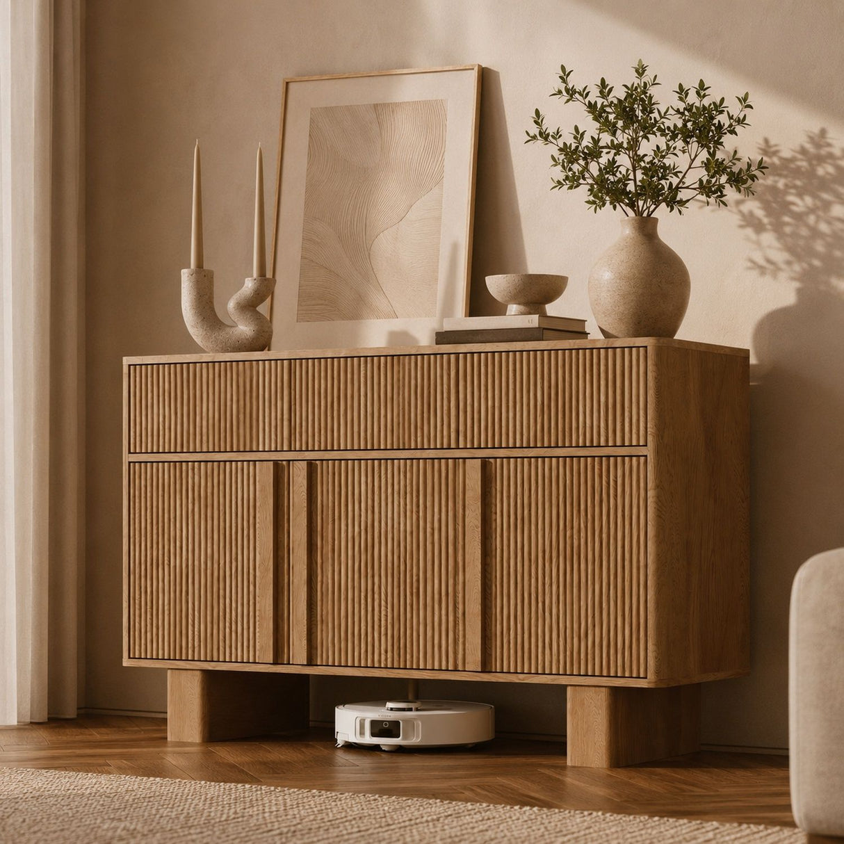 Curved Credenza, Wide Storage Cabinet For Dining Room