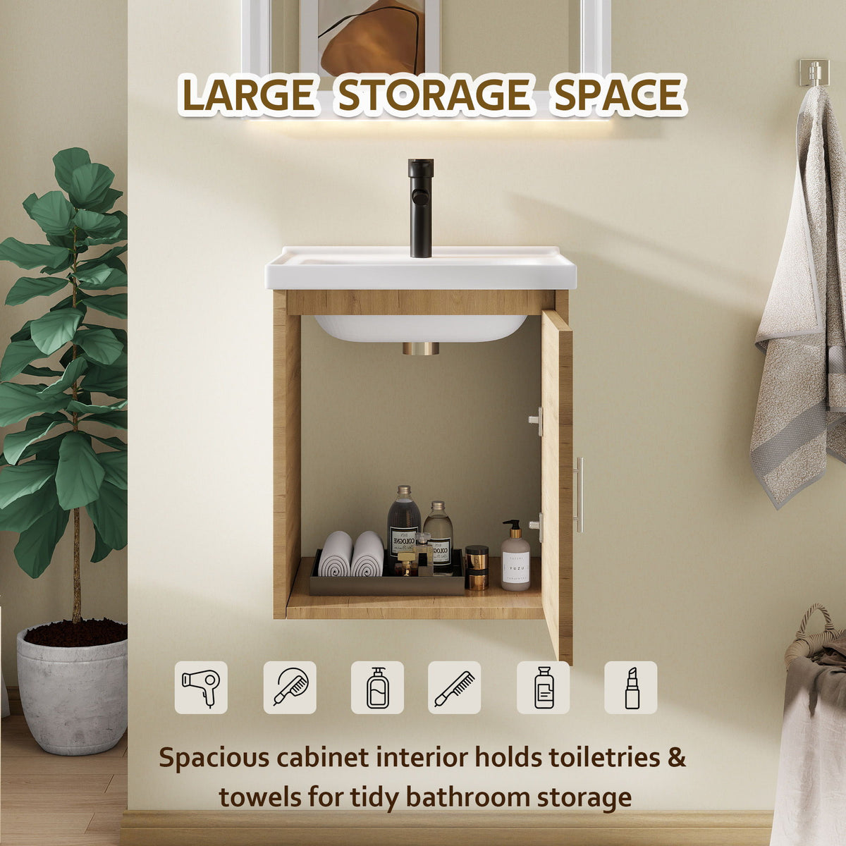 Floating Bathroom Vanity Combo, Wall Mounted Cabinet With Sink & Soft Close Doors For Small Bathrooms