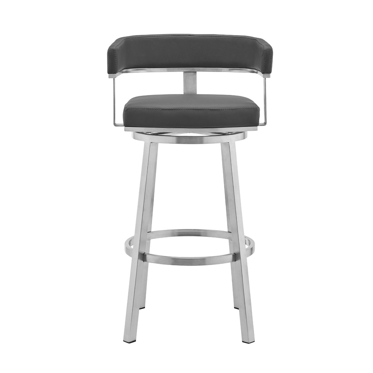 Lorin - 26" Faux Leather And Brushed Stainless Steel Swivel Bar Stool - Gray