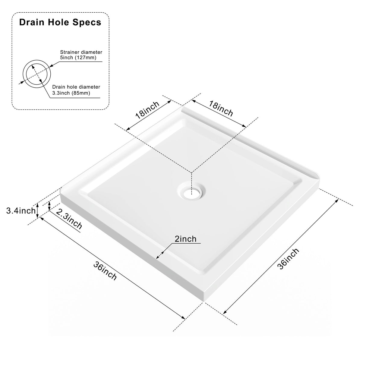 Anti Slip Double Threshold Shower Base - White