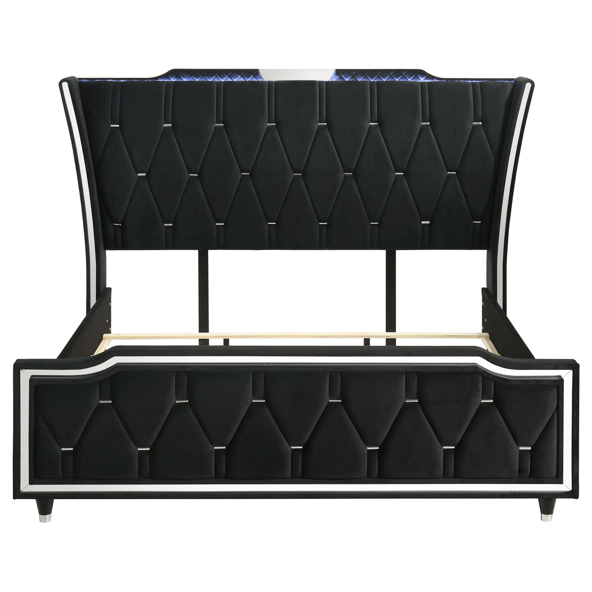 Mika - LED Upholstered Bed With Tufted Wingback Headboard And Ambient Lighting