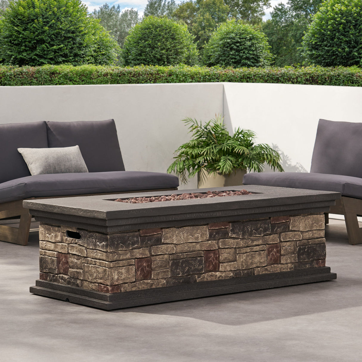 Contemporary Rectangle Fire Pit 50, 000 Btu Magnesium Oxide - Stone Gray
