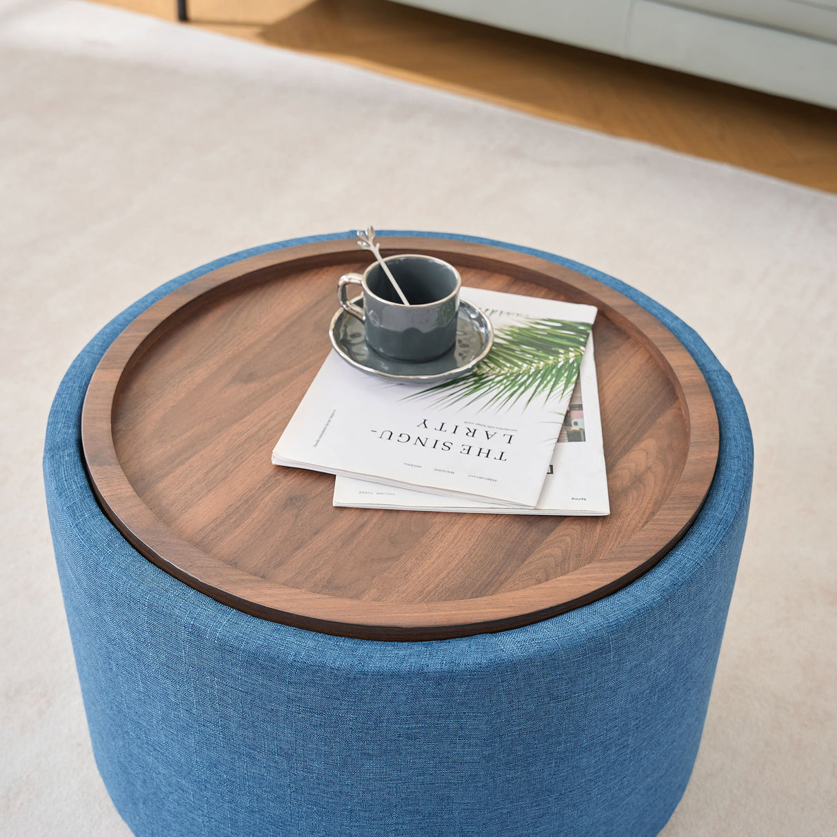 Nesting Ottomans, Round Coffee Table & Bench With Tray (Set of 2)
