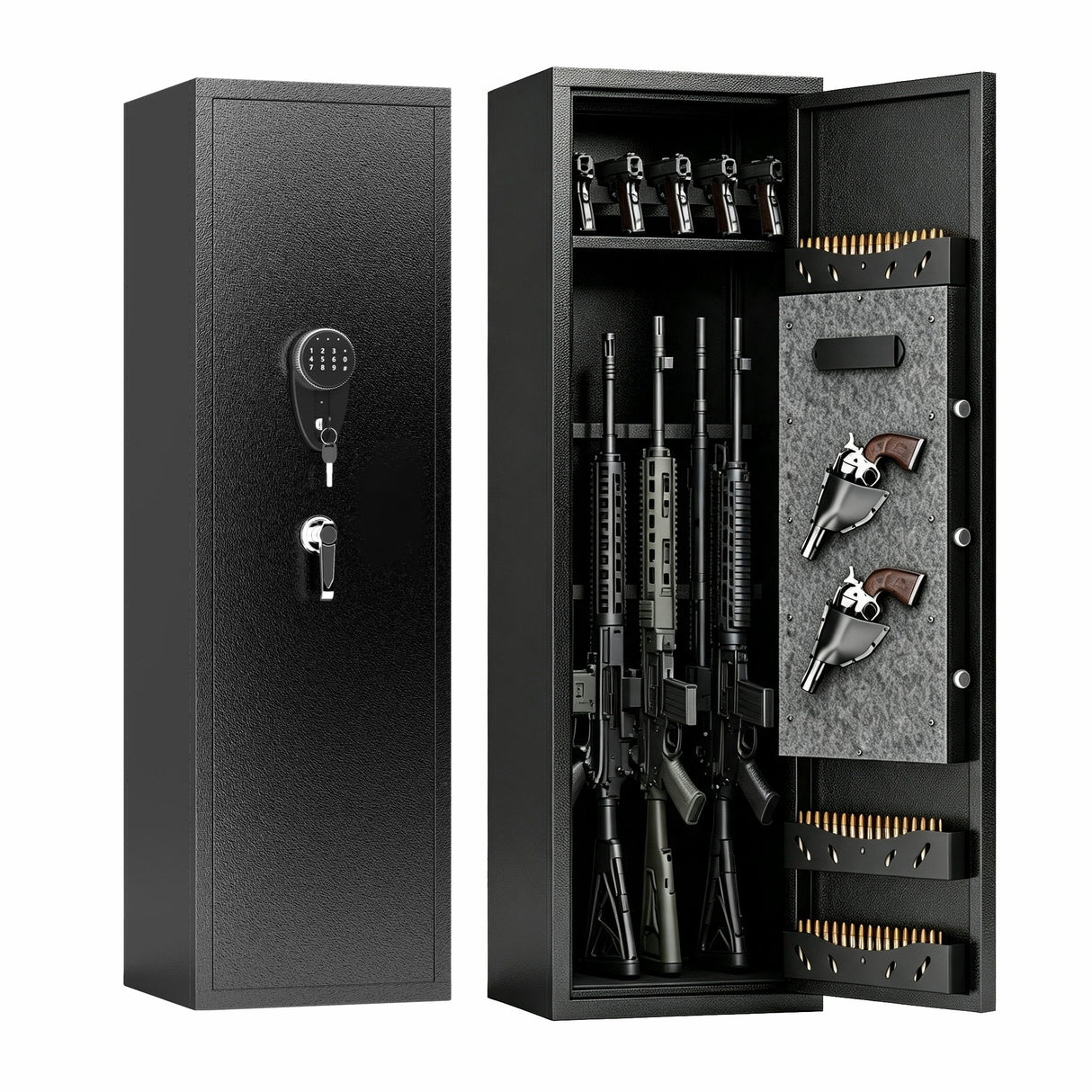 Rifle Safe, Biometric & Keypad Lock, Adjustable Gun Racks With Built In Alarm System